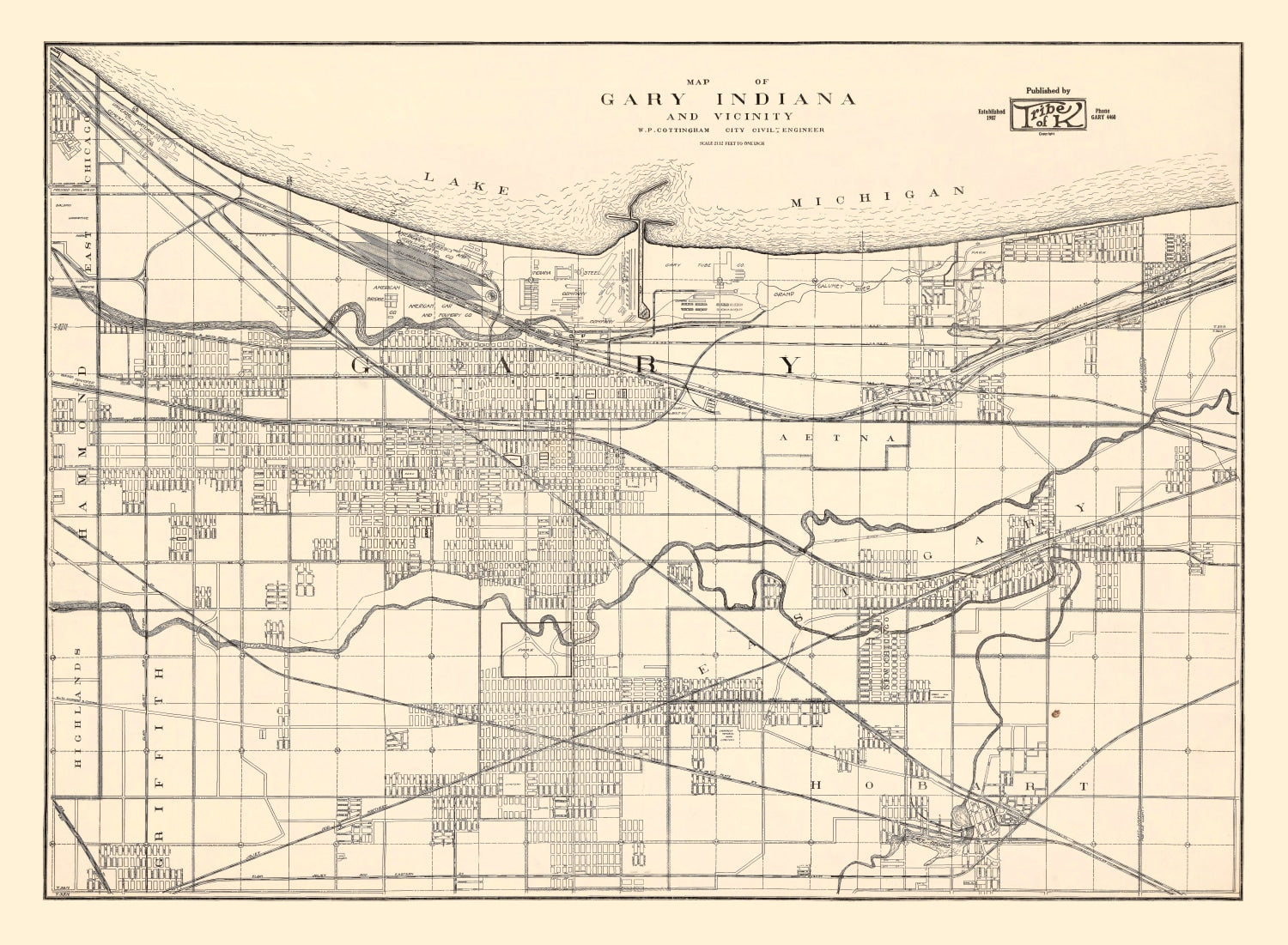 Vintage Map of Gary, Indiana 1928