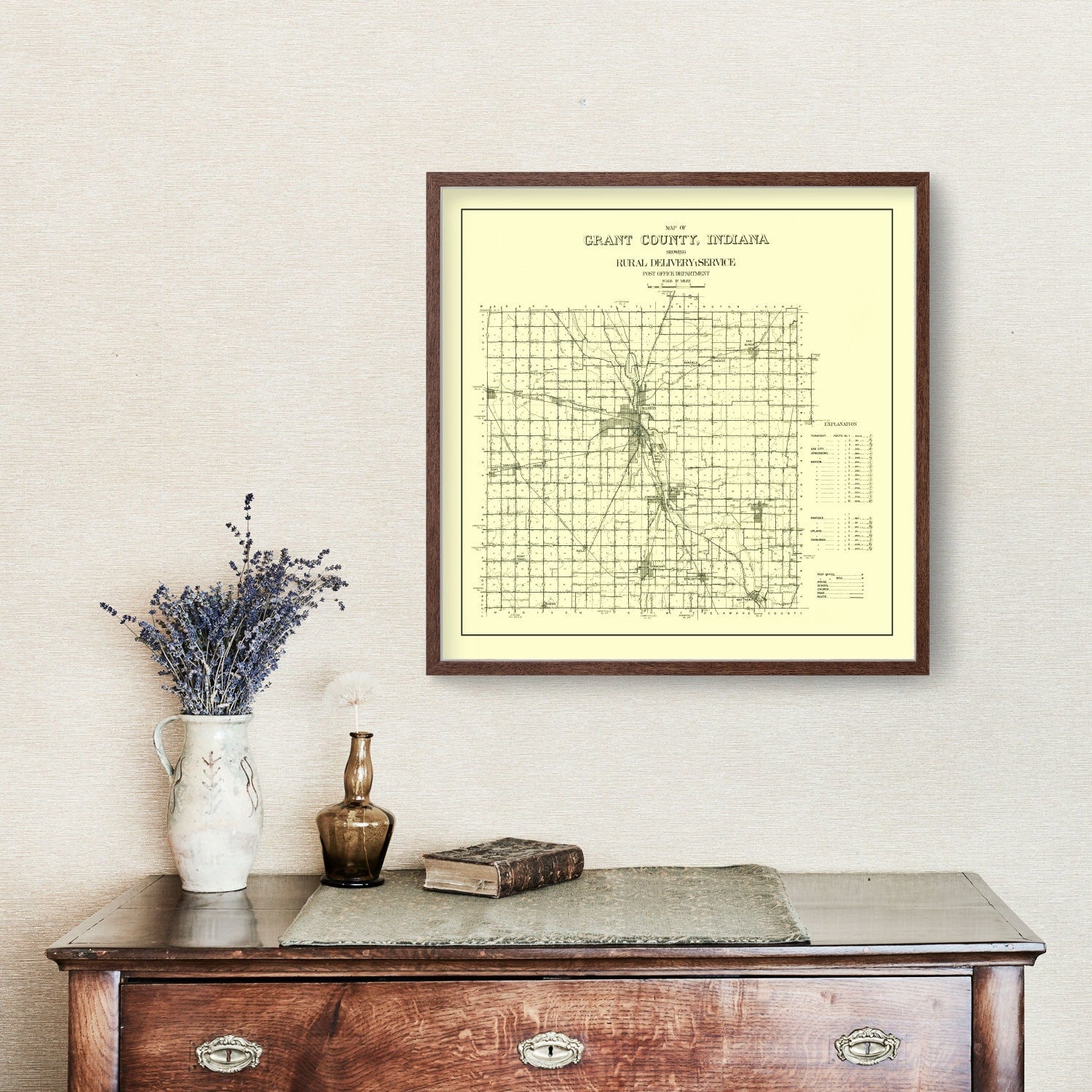 Vintage Map of Grant County, Indiana 1911