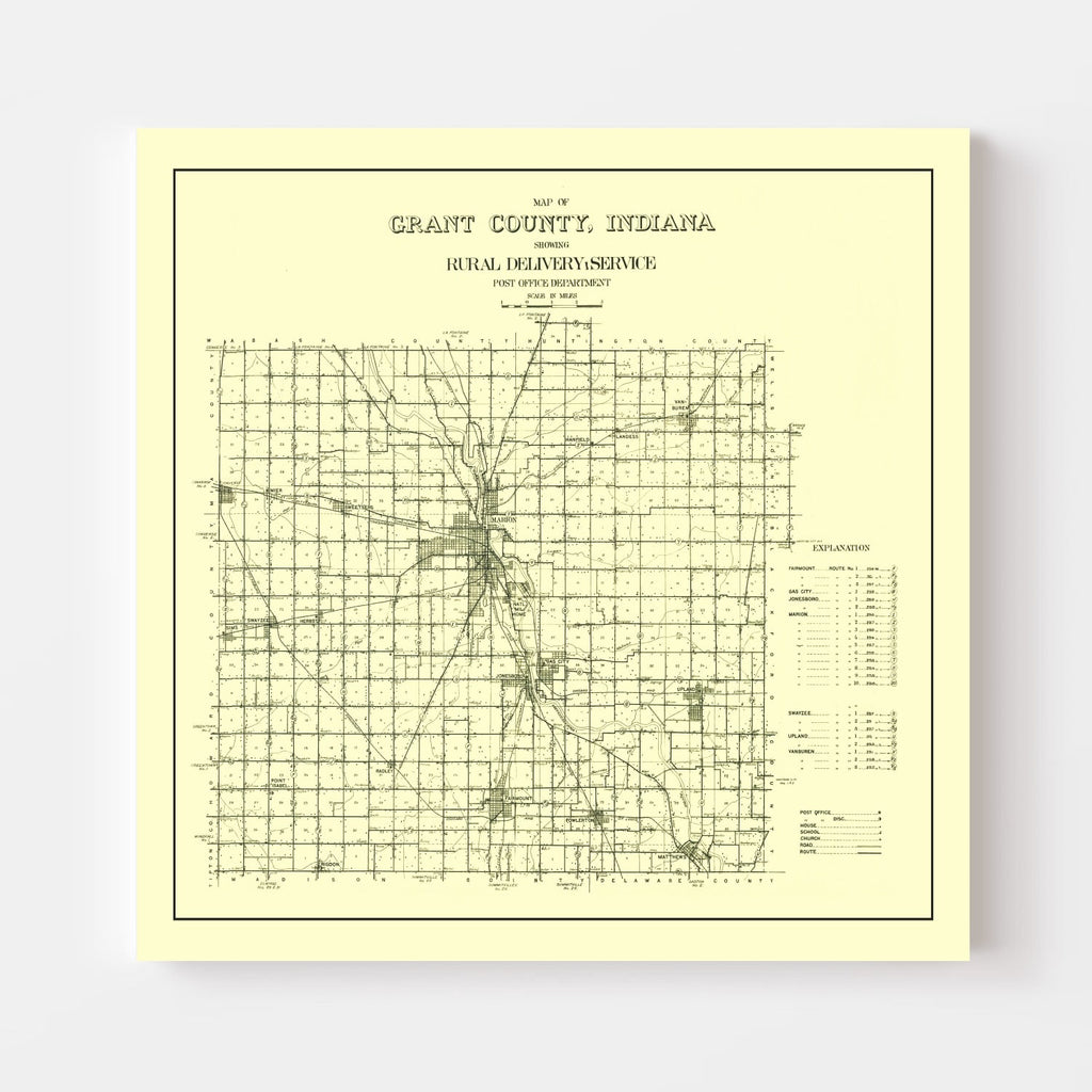 Vintage Map of Grant County, Indiana 1911
