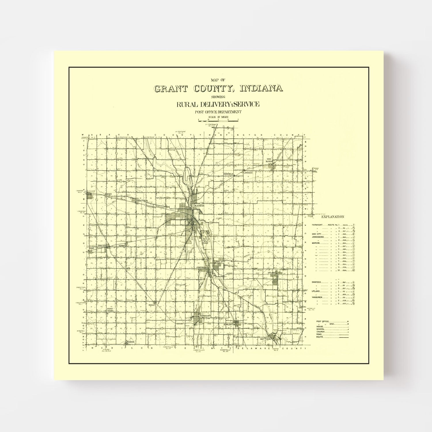 Vintage Map of Grant County, Indiana 1911
