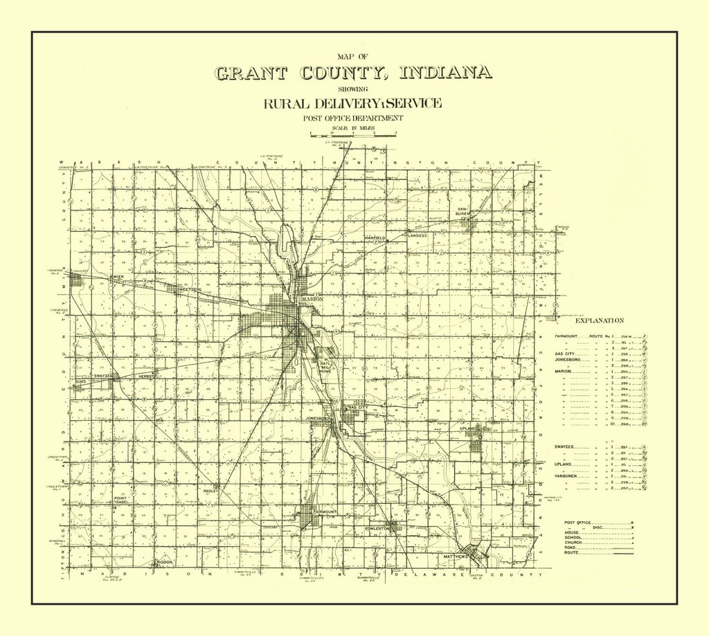 Vintage Map of Grant County, Indiana 1911