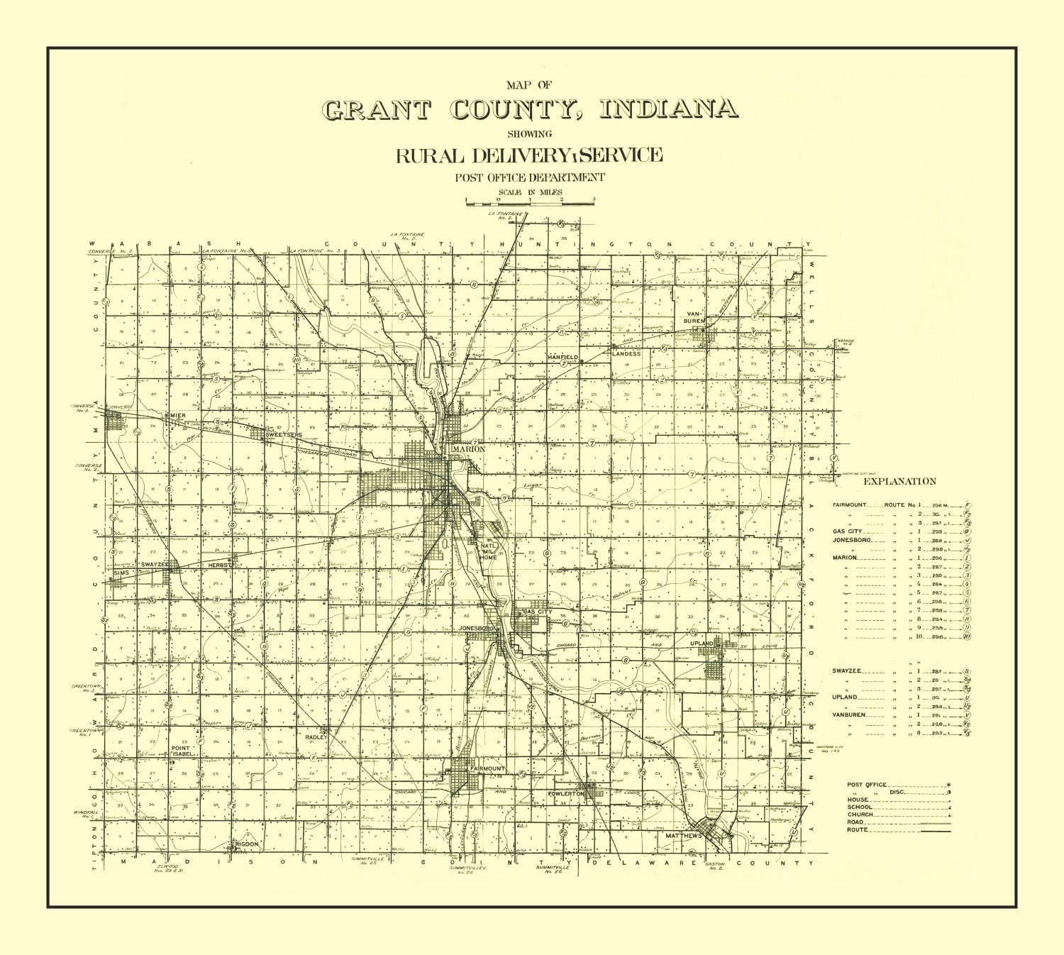 Vintage Map of Grant County, Indiana 1911