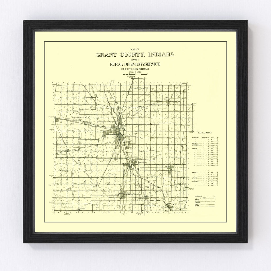 Vintage Map of Grant County, Indiana 1911