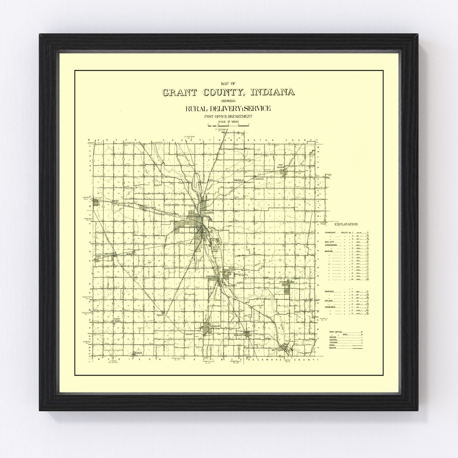 Vintage Map of Grant County, Indiana 1911