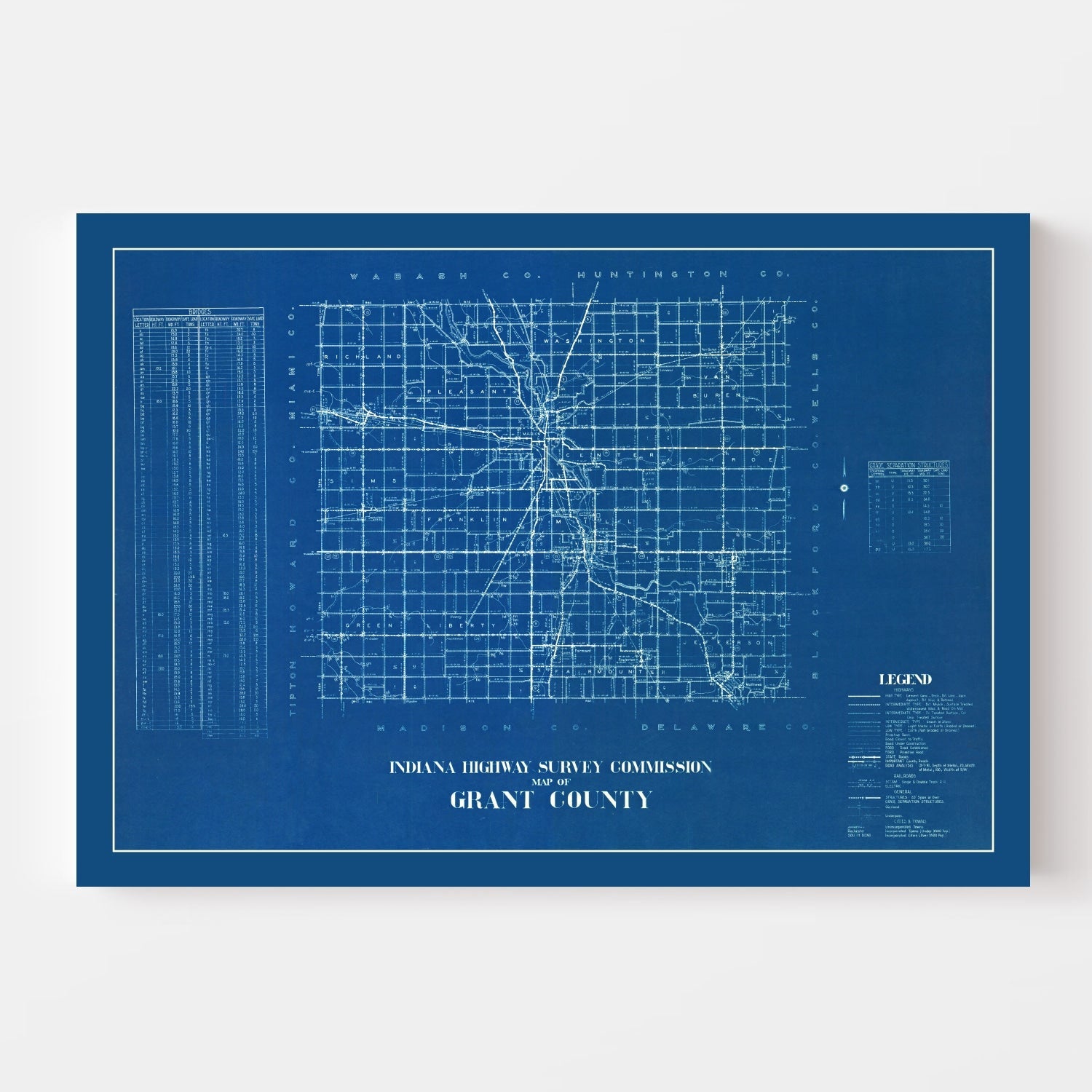 Vintage Map of Grant County, Indiana 1936
