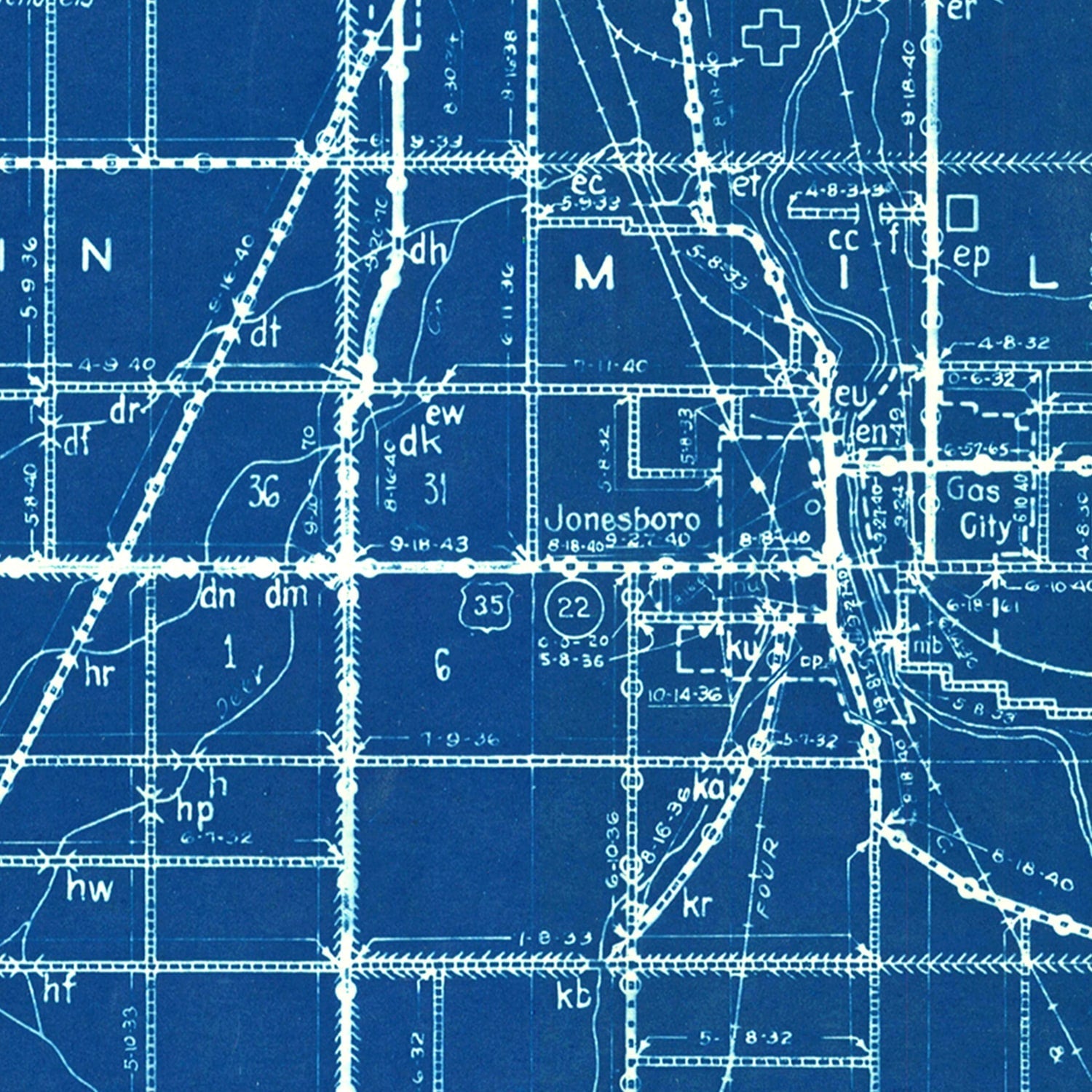 Vintage Map of Grant County, Indiana 1936
