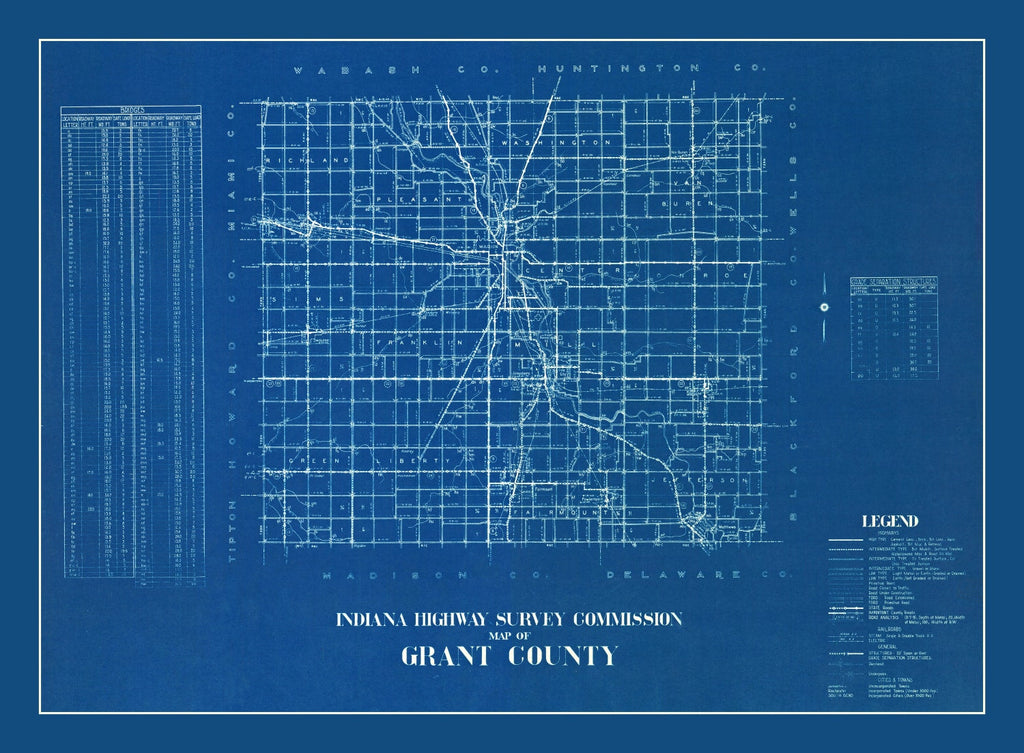 Vintage Map of Grant County, Indiana 1936