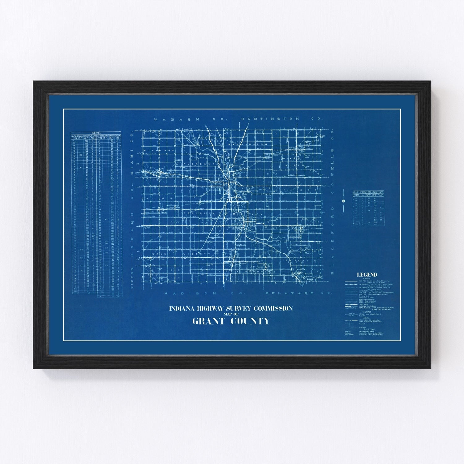Vintage Map of Grant County, Indiana 1936