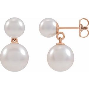 14K Rose Gold Cultured White Freshwater Pearl Earrings
