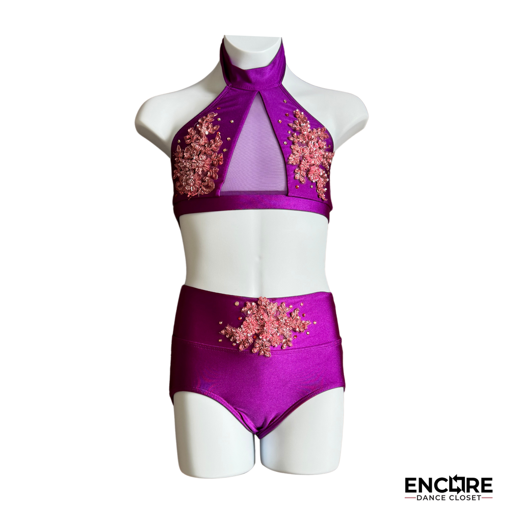 Embellished Purple Two-Piece Halter Set 2