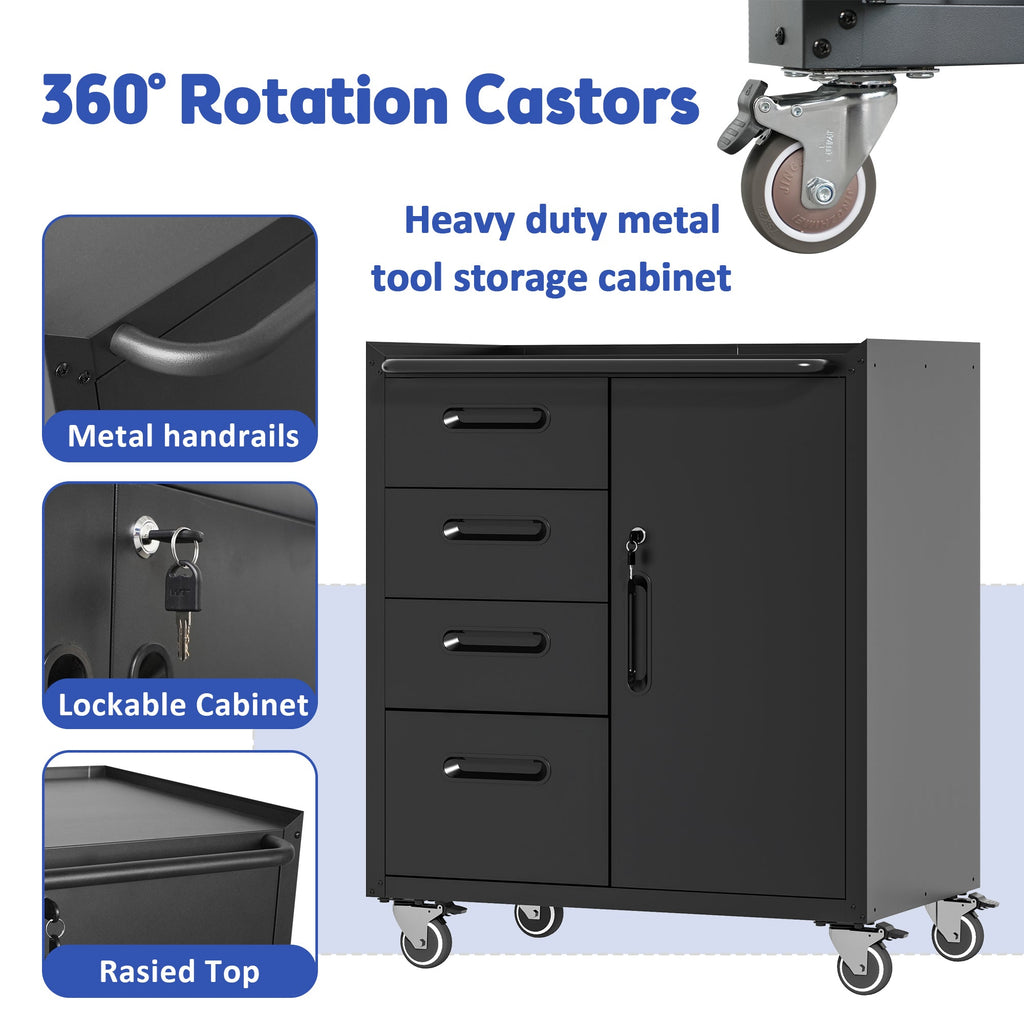 Sturdy Metal Tool Storage Cabinet with Wheels - Heavy-Duty Garage and Office Organizer, Black/Gray, Steel