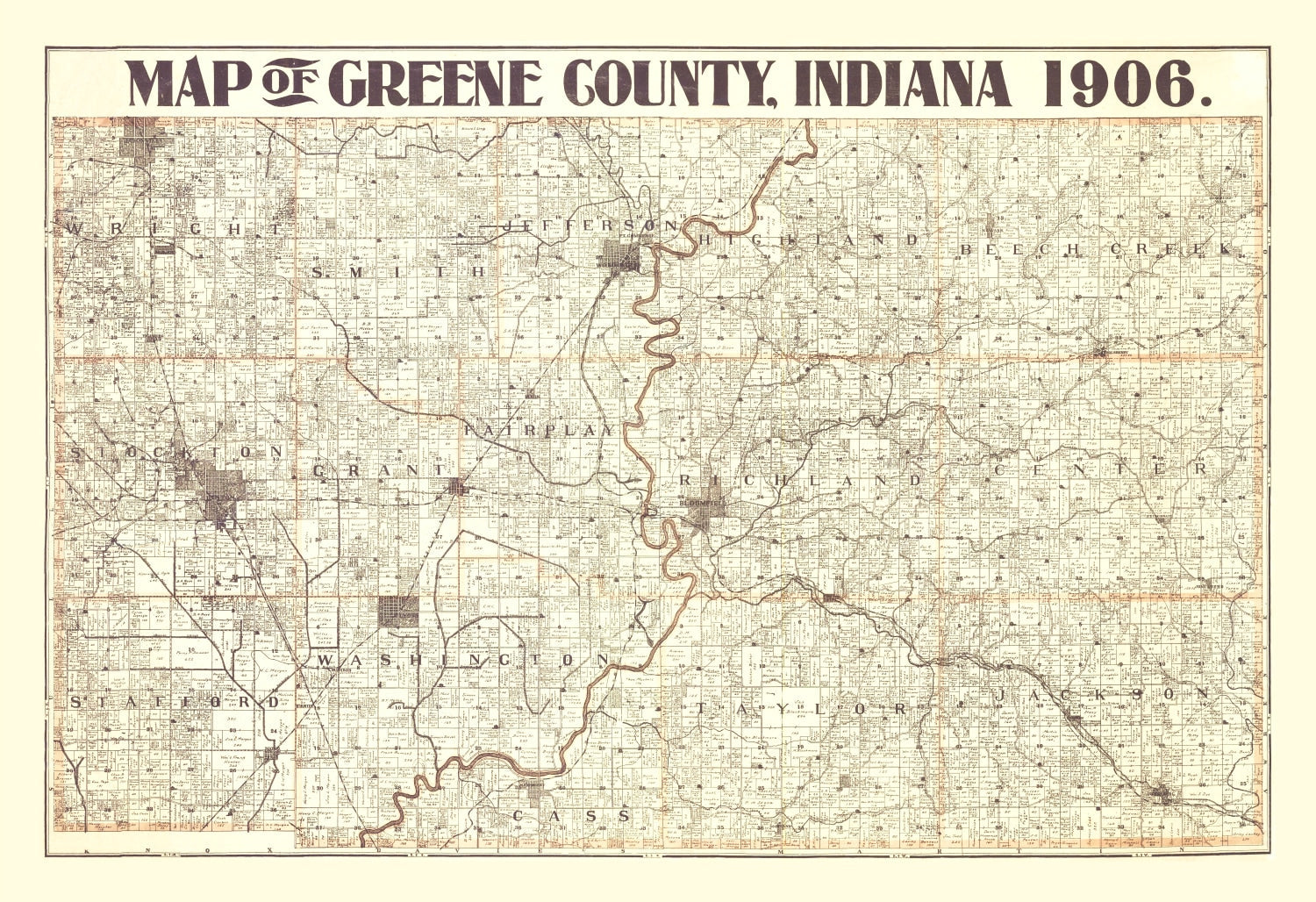 Vintage Map of Greene County, Indiana 1906