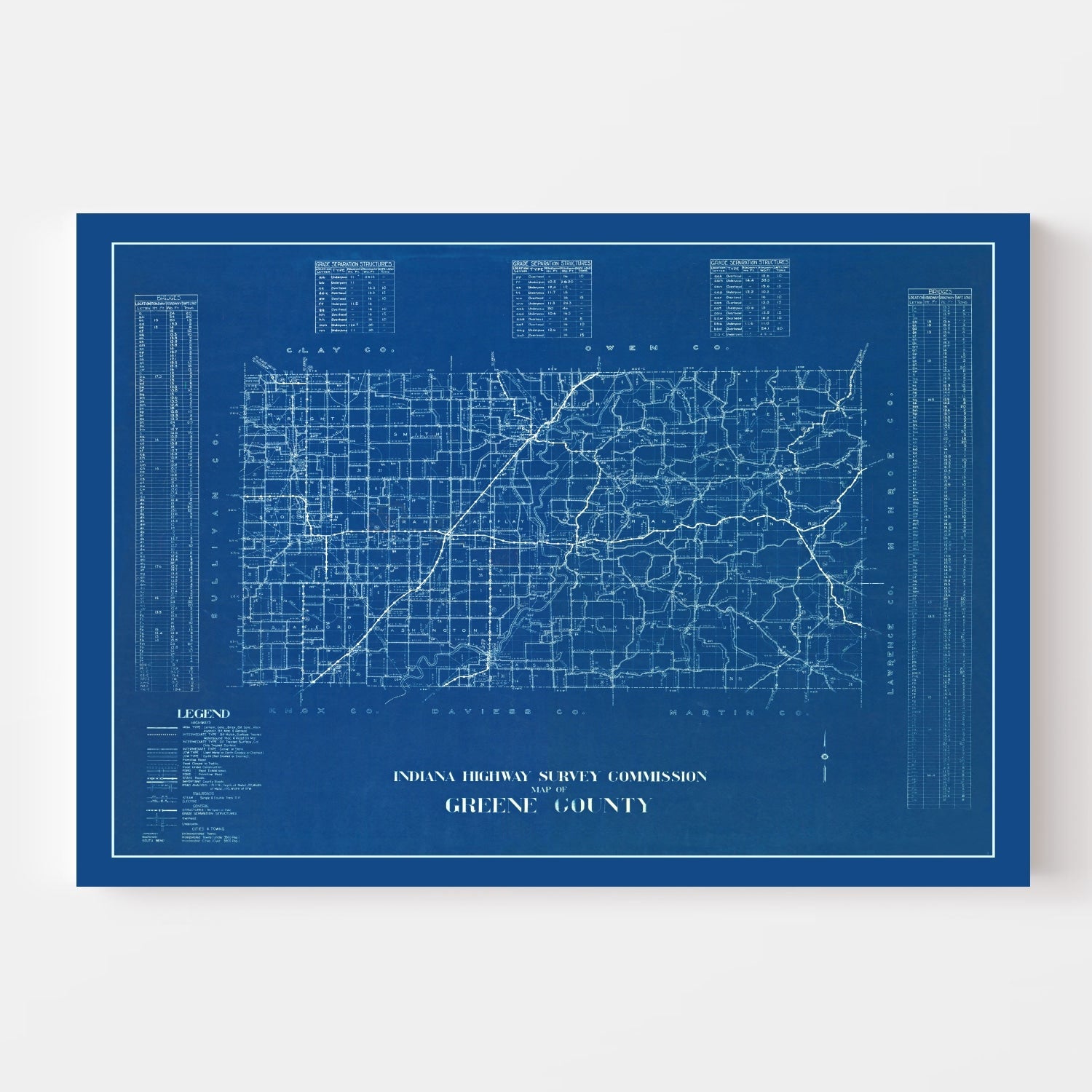 Vintage Map of Greene County, Indiana 1936