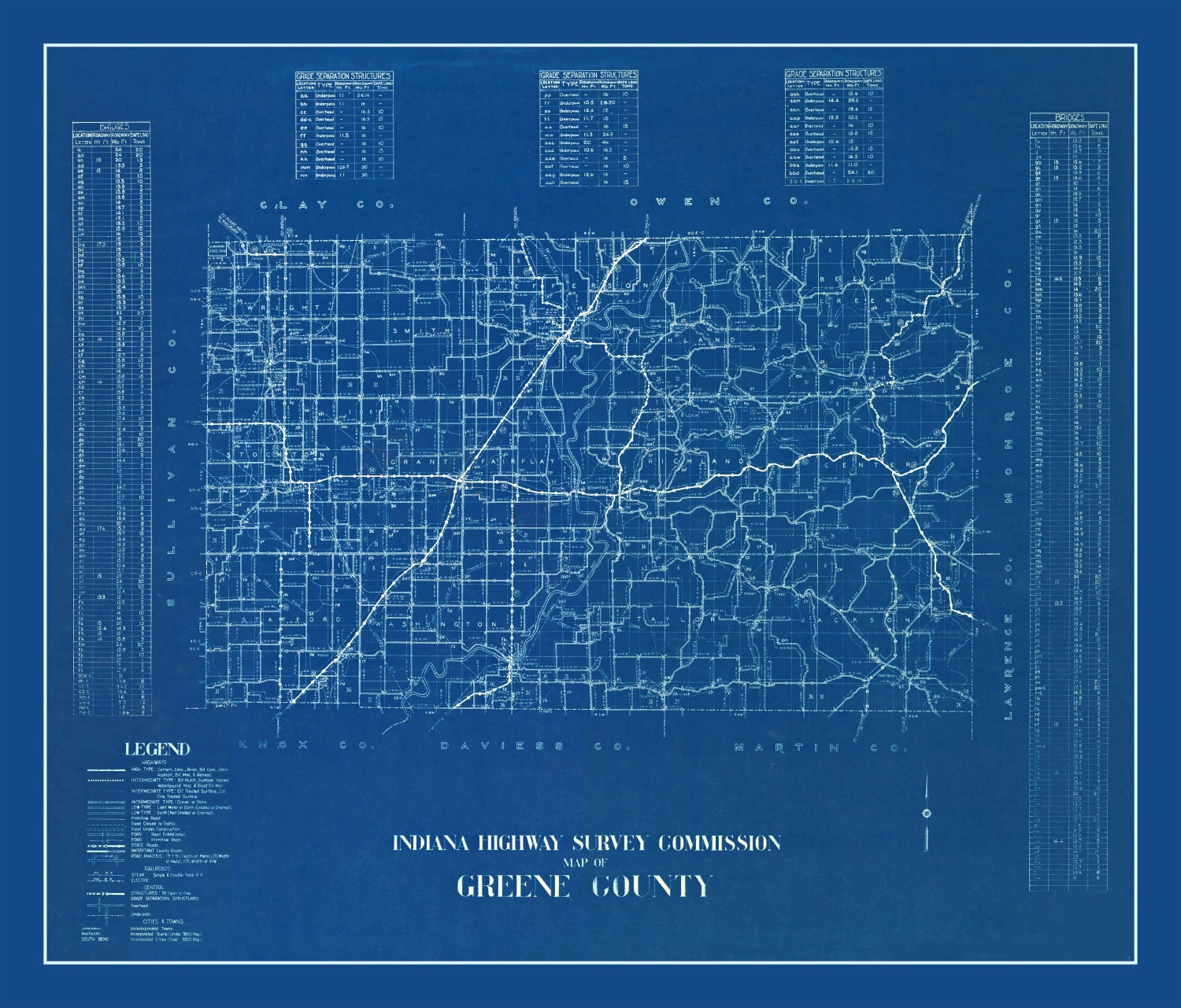 Vintage Map of Greene County, Indiana 1936