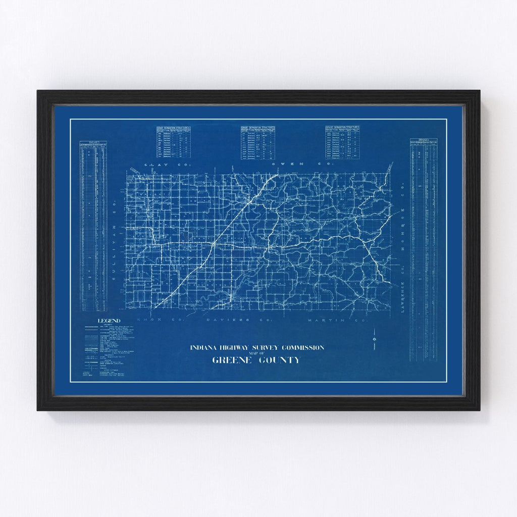 Vintage Map of Greene County, Indiana 1936