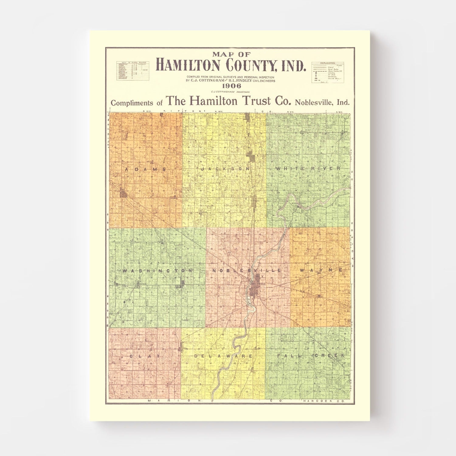 Vintage Map of Hamilton County, Indiana 1906