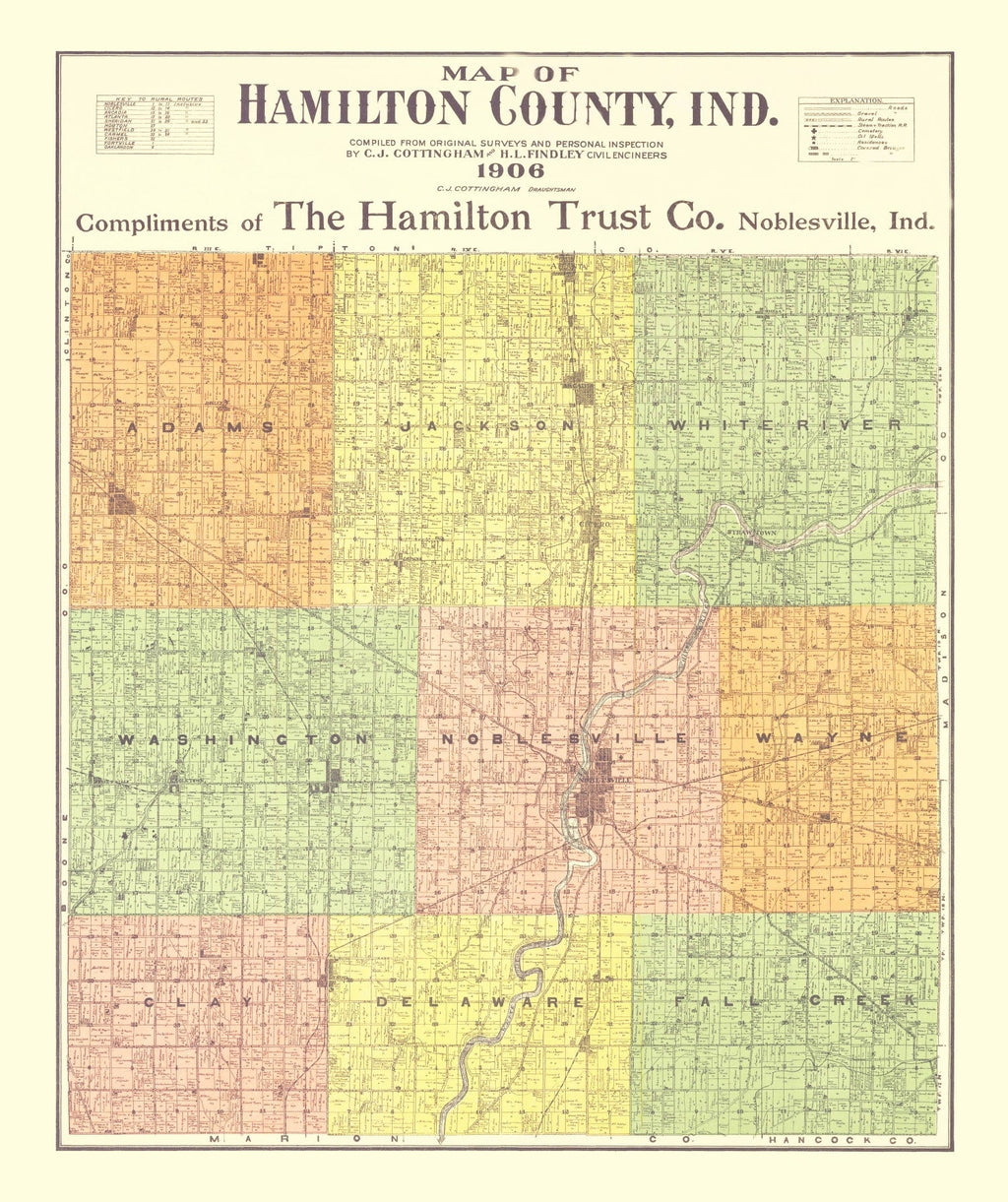 Vintage Map of Hamilton County, Indiana 1906