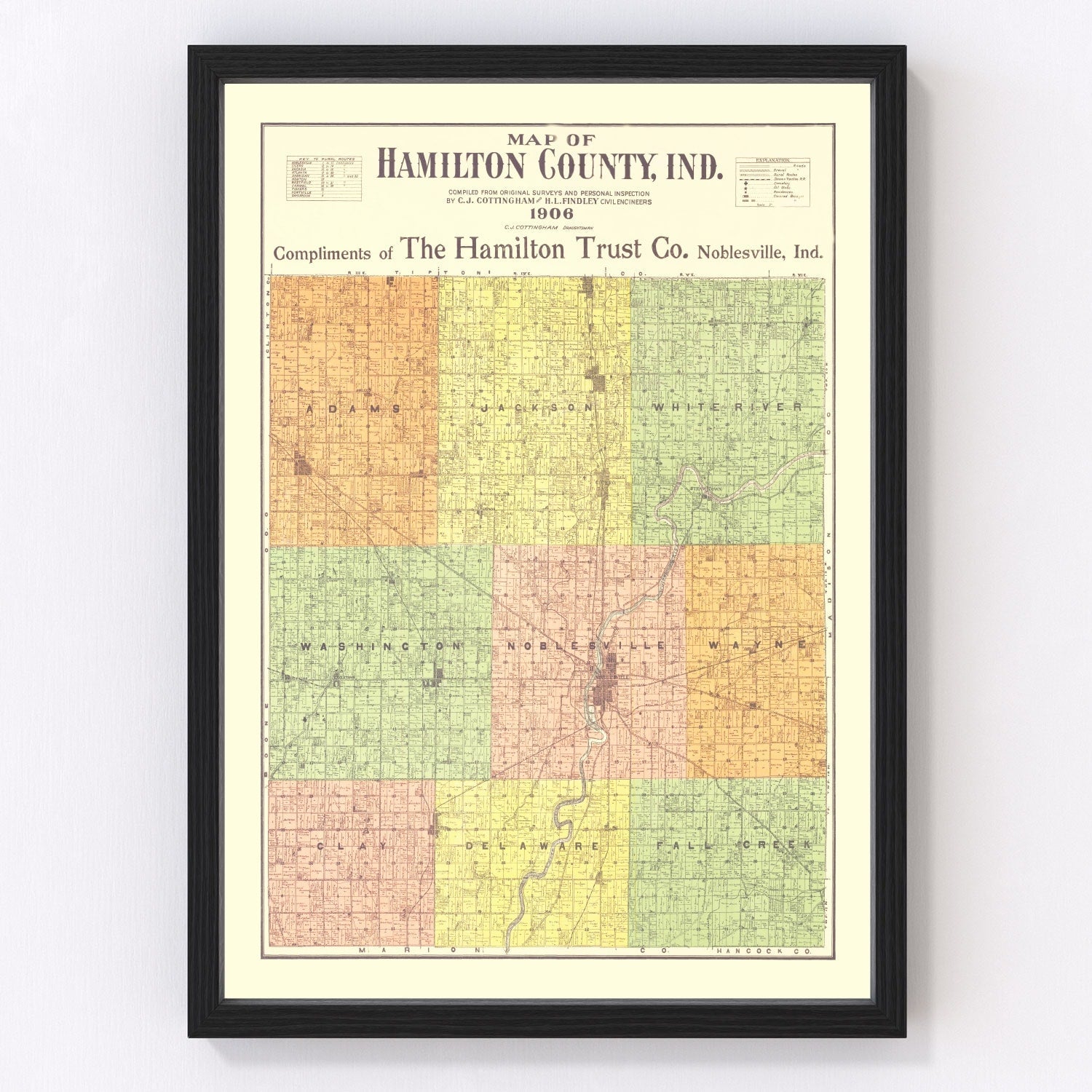 Vintage Map of Hamilton County, Indiana 1906
