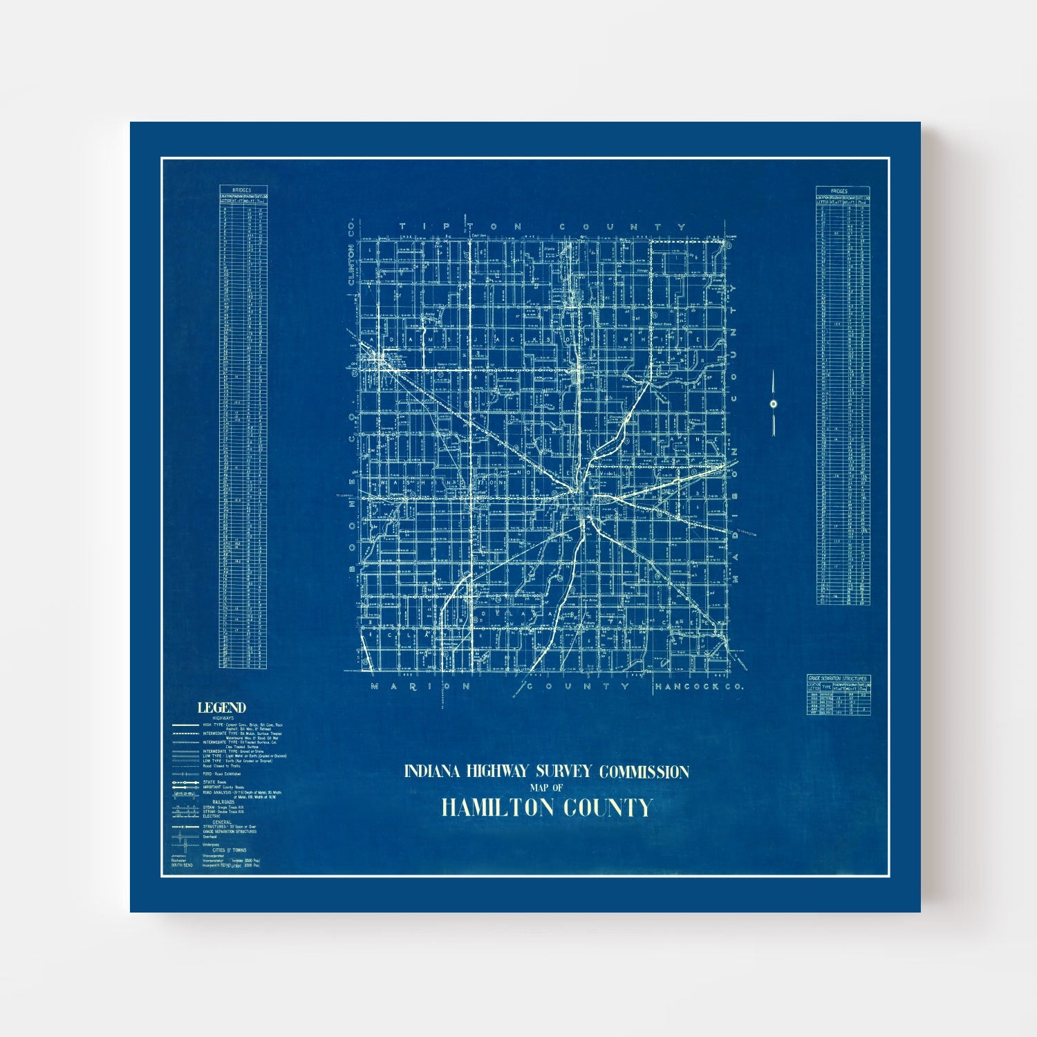 Vintage Map of Hamilton County, Indiana 1936