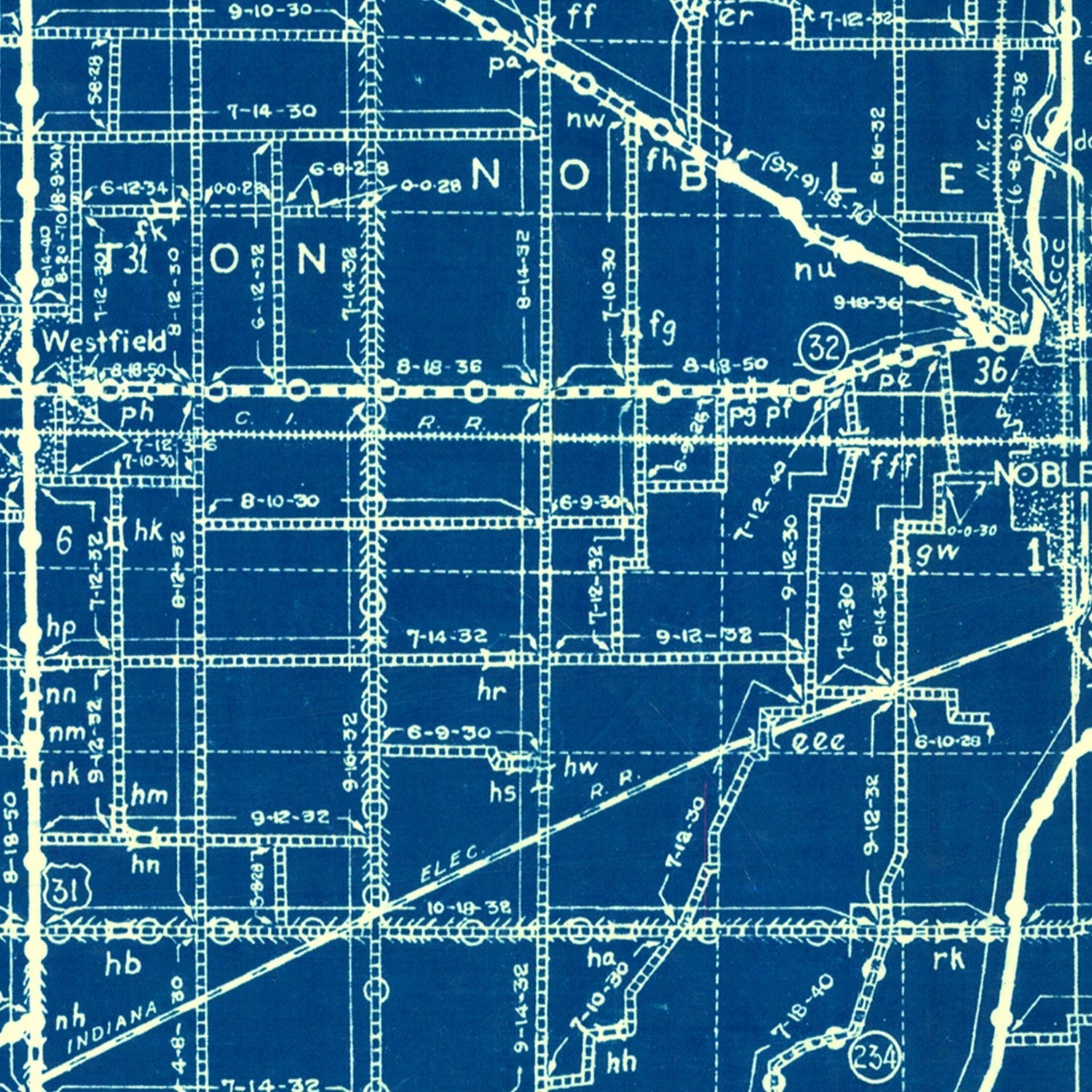 Vintage Map of Hamilton County, Indiana 1936