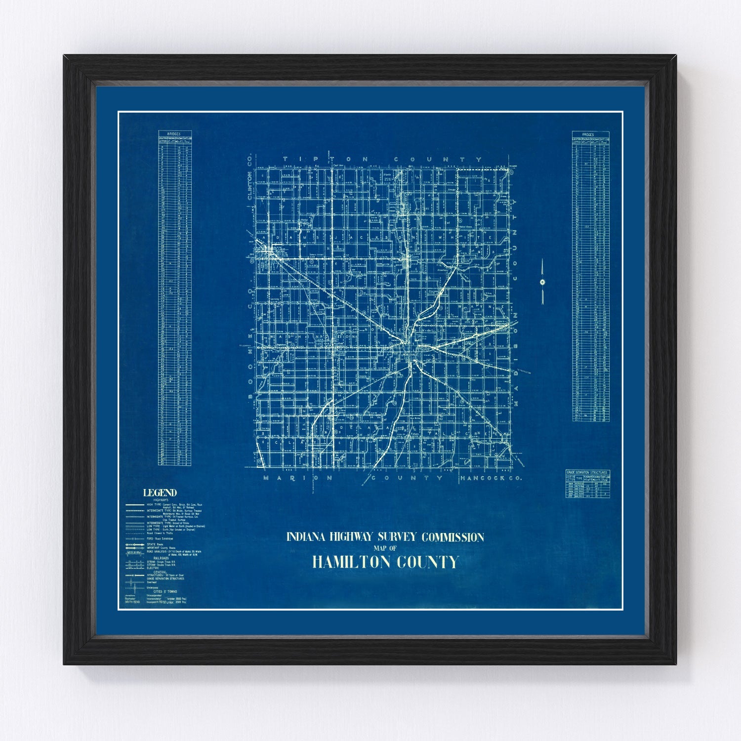 Vintage Map of Hamilton County, Indiana 1936