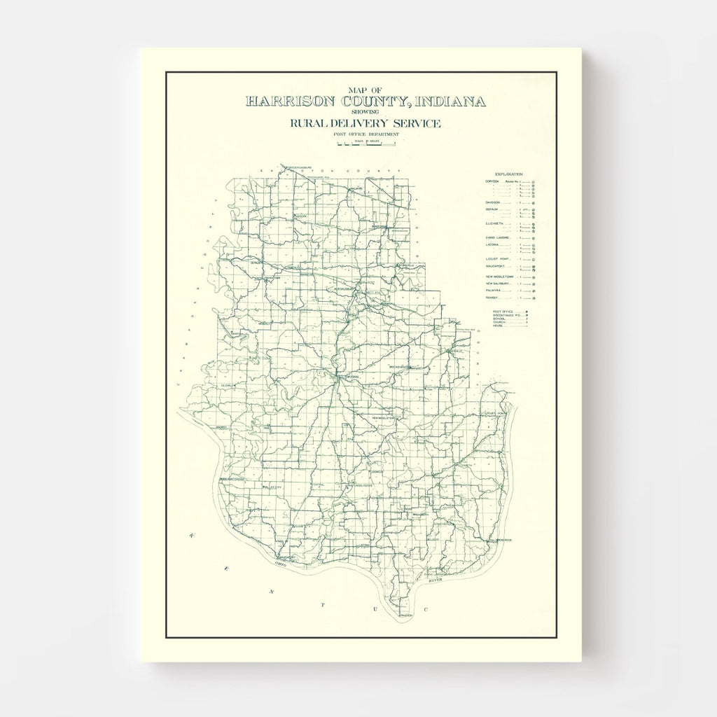 Vintage Map of Harrison County, Indiana 1909