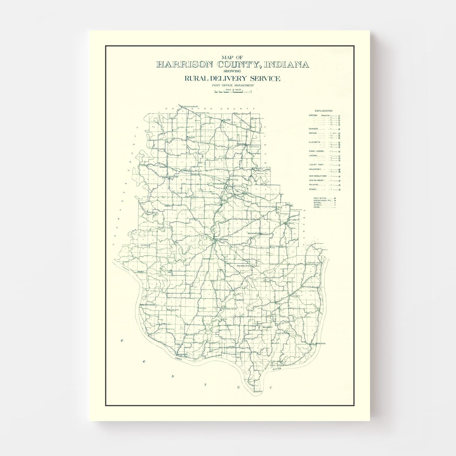 Vintage Map of Harrison County, Indiana 1909