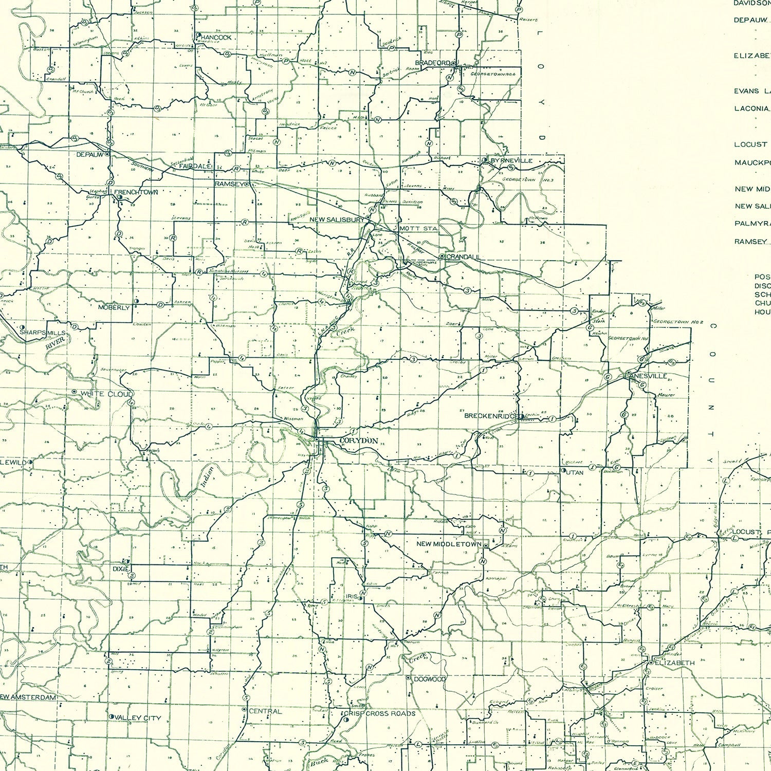 Vintage Map of Harrison County, Indiana 1909