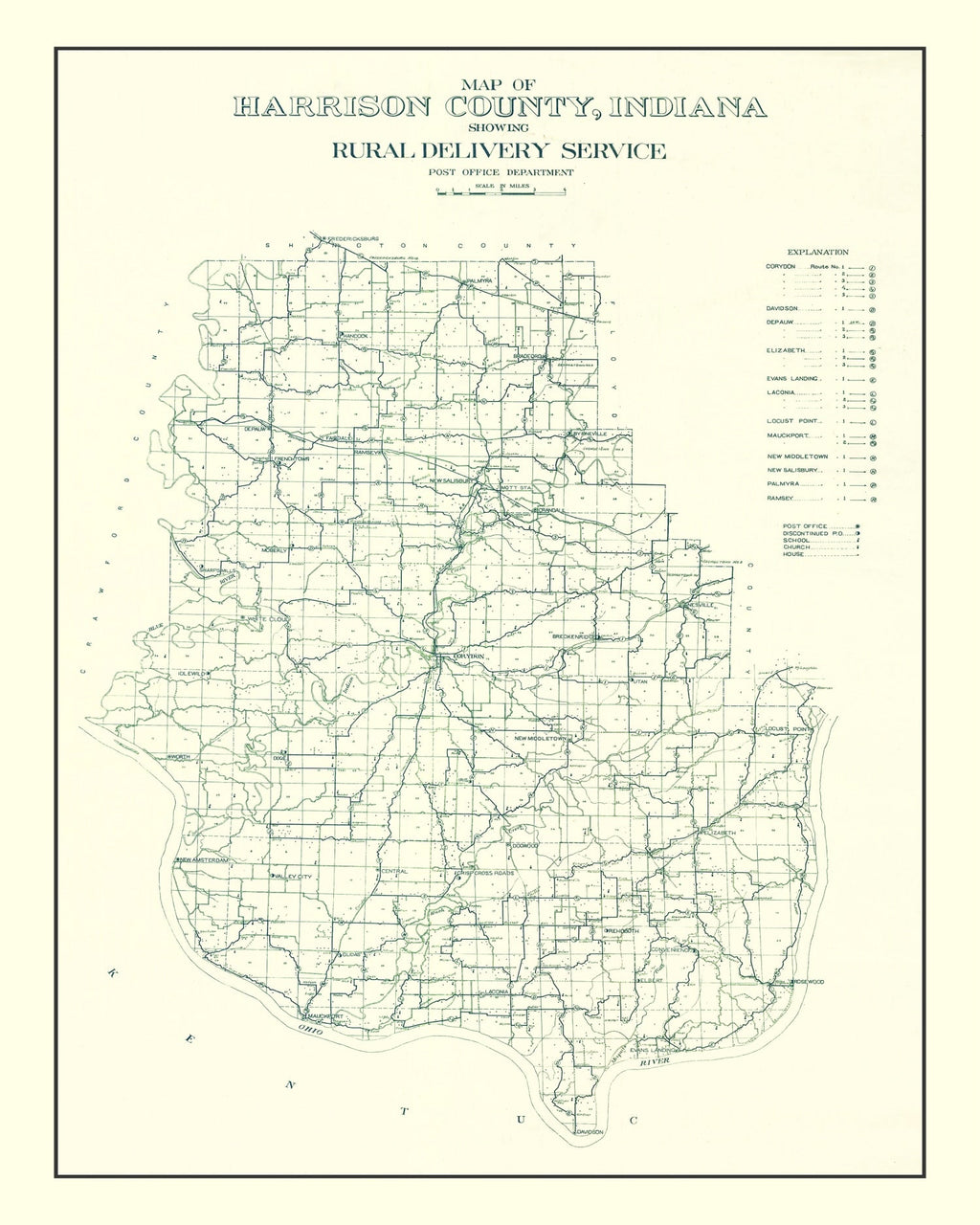 Vintage Map of Harrison County, Indiana 1909