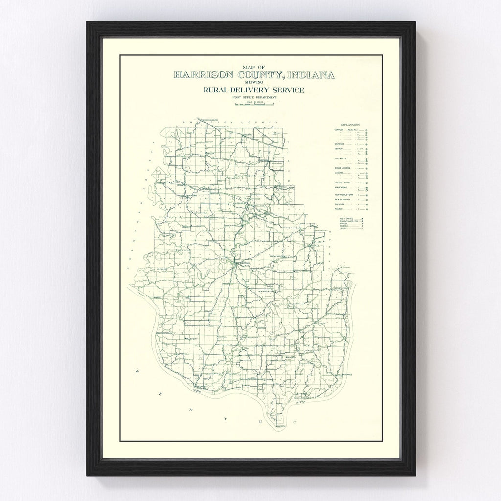 Vintage Map of Harrison County, Indiana 1909