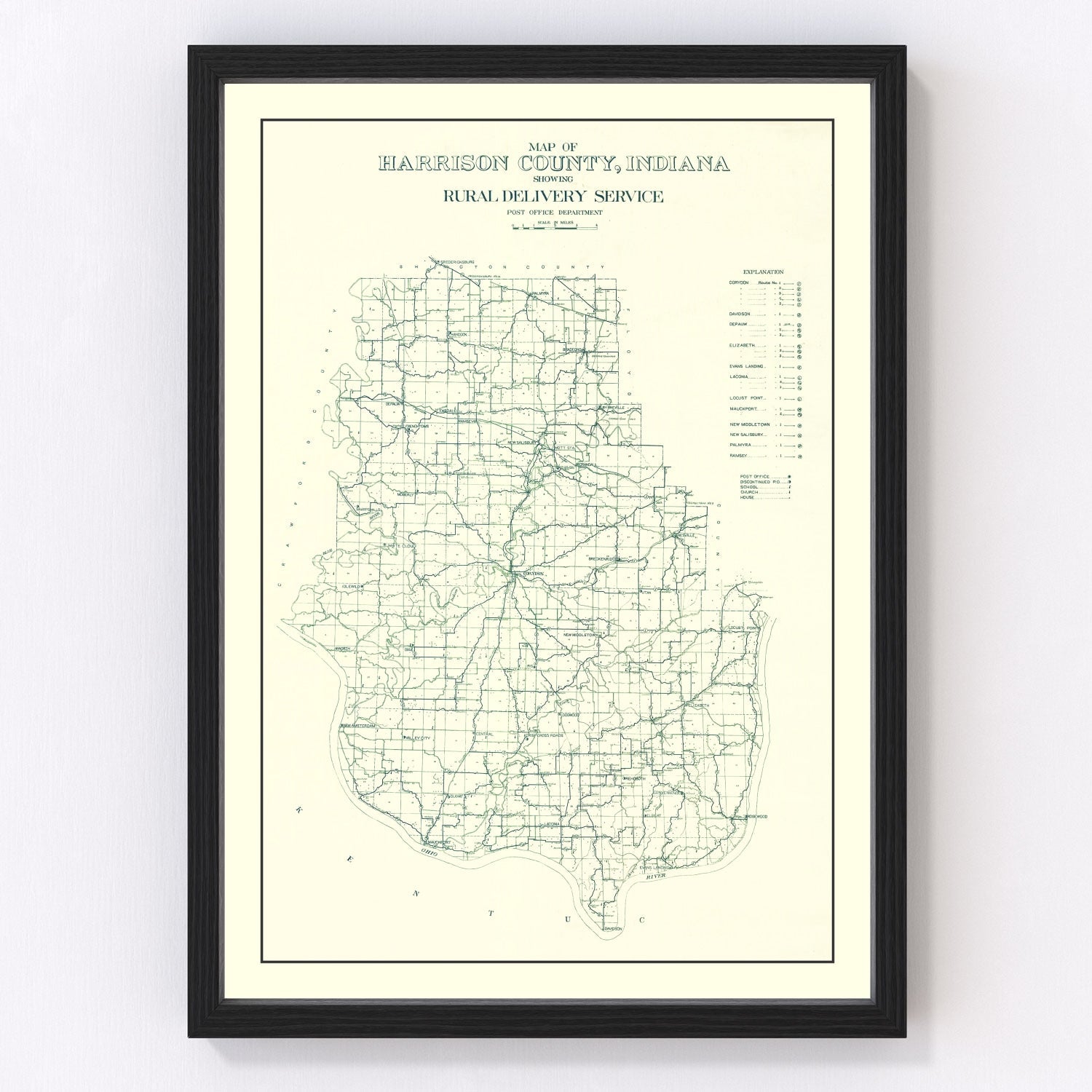 Vintage Map of Harrison County, Indiana 1909