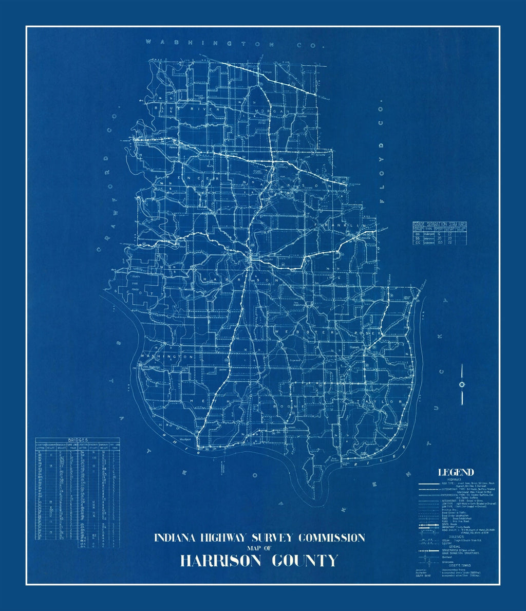 Vintage Map of Harrison County, Indiana 1936