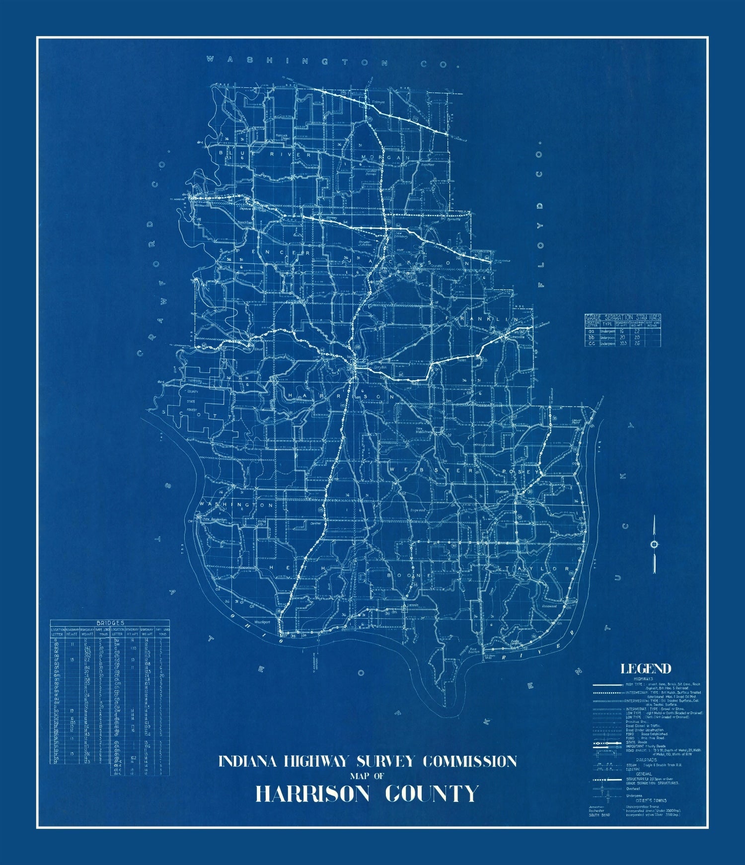Vintage Map of Harrison County, Indiana 1936