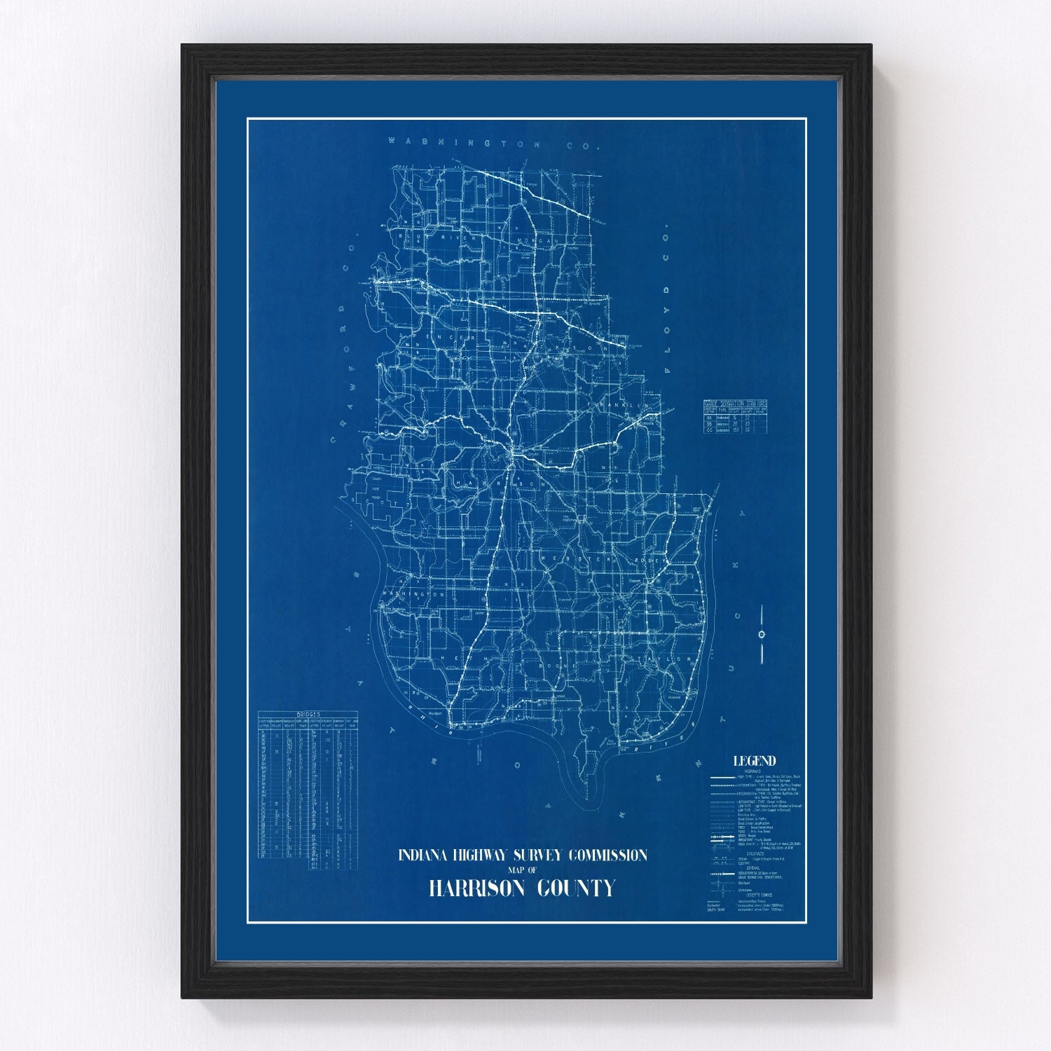 Vintage Map of Harrison County, Indiana 1936