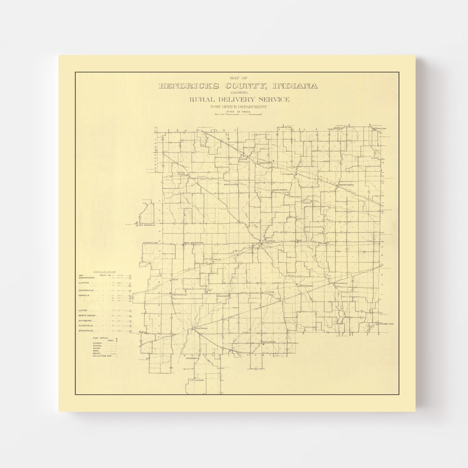 Vintage Map of Hendricks County, Indiana 1911