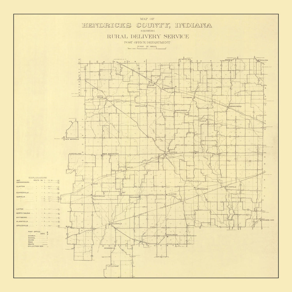 Vintage Map of Hendricks County, Indiana 1911