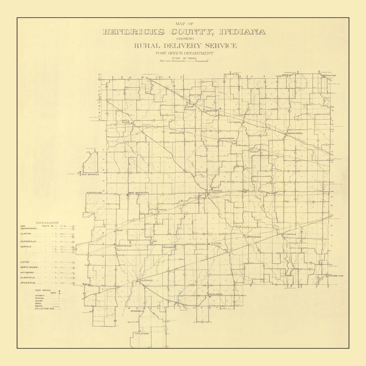 Vintage Map of Hendricks County, Indiana 1911