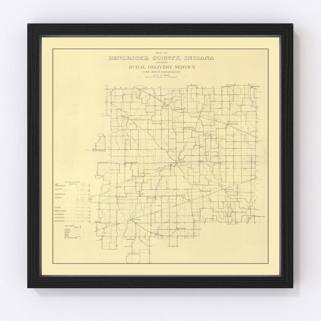 Vintage Map of Hendricks County, Indiana 1911