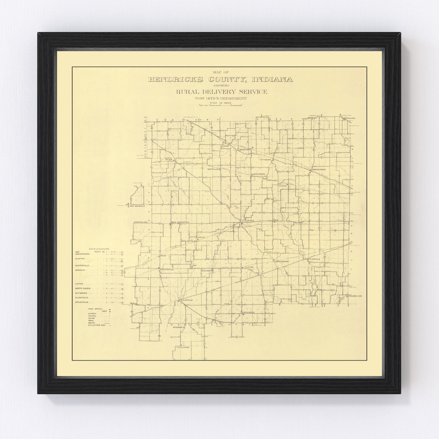 Vintage Map of Hendricks County, Indiana 1911
