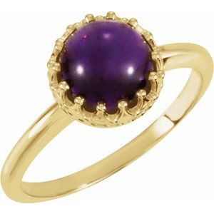 14K Yellow Gold 8 mm Natural Amethyst Crown Cabochon Ring