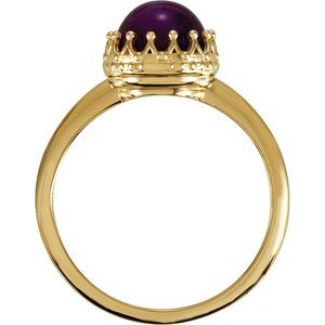 14K Yellow Gold 8 mm Natural Amethyst Crown Cabochon Ring