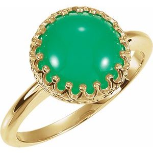 14K Yellow Gold 10 mm Natural Blue Chalcedony Crown Cabochon Ring