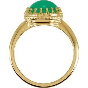 14K Yellow Gold 10 mm Natural Blue Chalcedony Crown Cabochon Ring