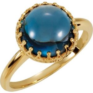 14K Yellow Gold 10 mm Natural London Blue Topaz Crown Cabochon Ring