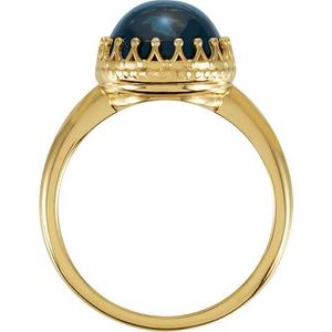 14K Yellow Gold 10 mm Natural London Blue Topaz Crown Cabochon Ring
