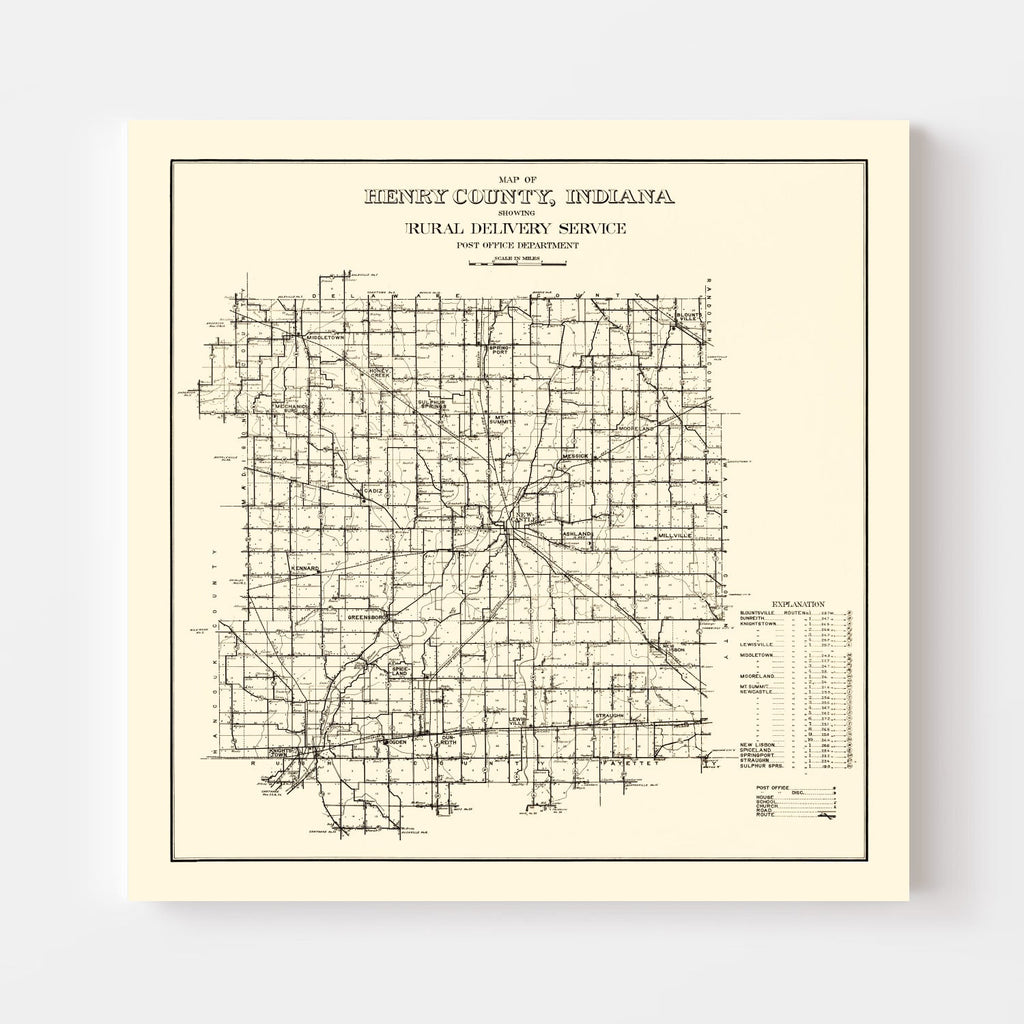 Vintage Map of Henry County, Indiana 1911