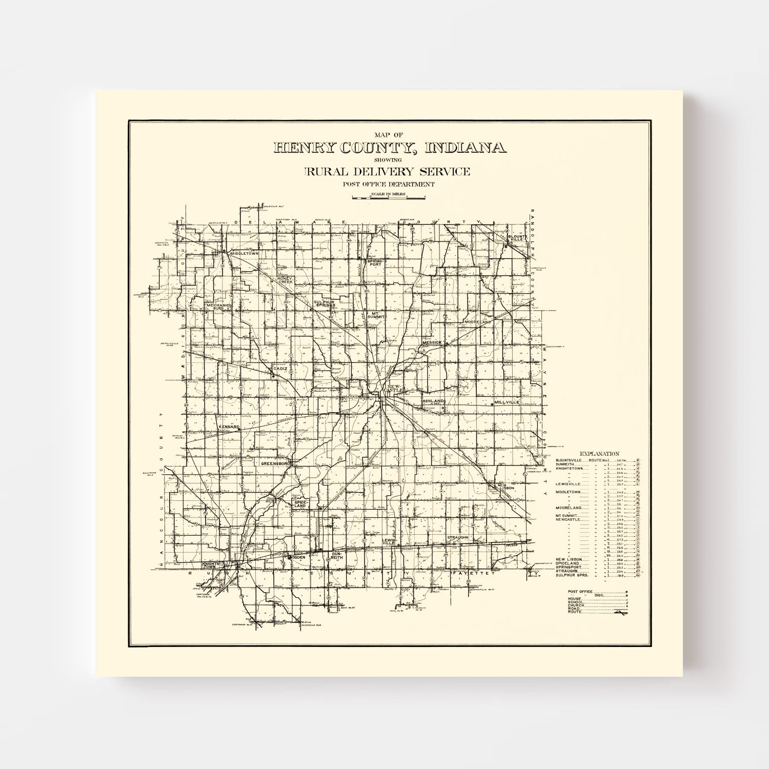Vintage Map of Henry County, Indiana 1911