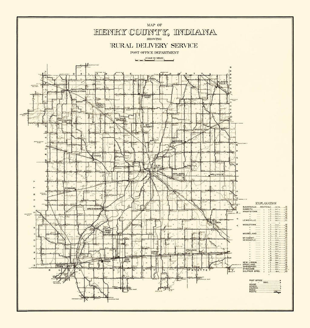 Vintage Map of Henry County, Indiana 1911