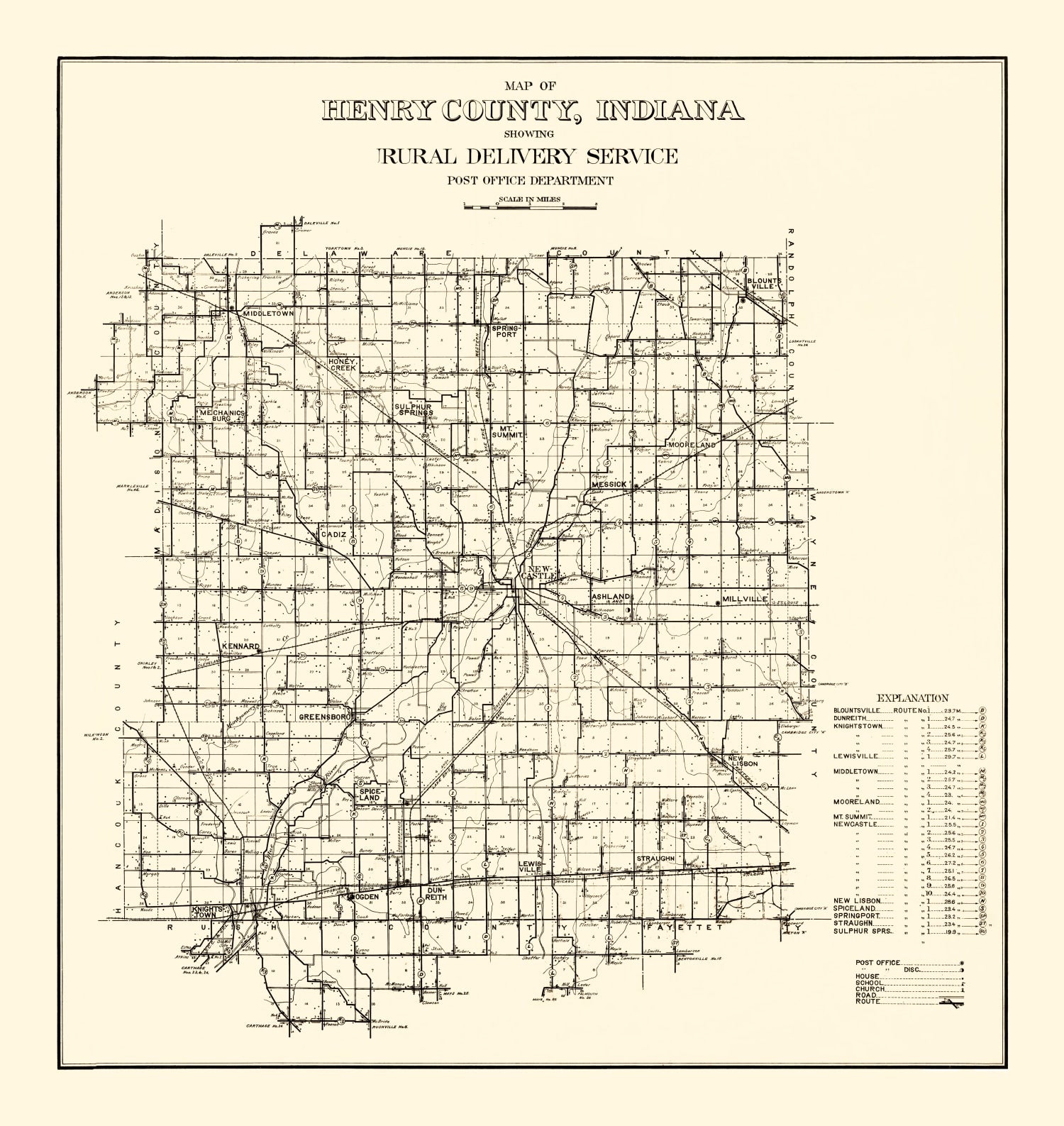 Vintage Map of Henry County, Indiana 1911