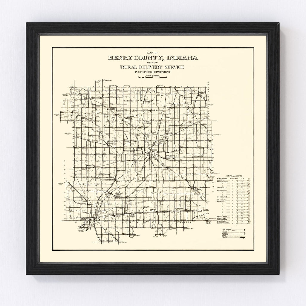Vintage Map of Henry County, Indiana 1911